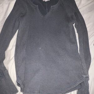 Gray Waffle Knit Long Sleeve Top